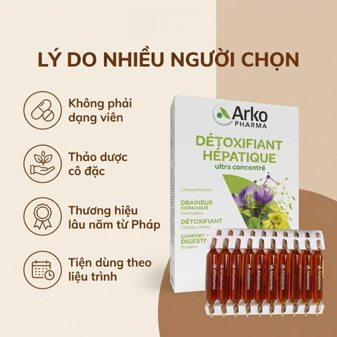 Nước Uống Thải Độc Gan Arkopharma Détoxifiant Hépatique - 20 Ống Hỗ Trợ Tiêu Hóa & Làm Sạch Cơ Thể Từ Thiên Nhiên