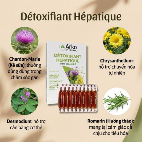 Nước Uống Thải Độc Gan Arkopharma Détoxifiant Hépatique - 20 Ống Hỗ Trợ Tiêu Hóa & Làm Sạch Cơ Thể Từ Thiên Nhiên