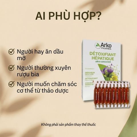 Nước Uống Thải Độc Gan Arkopharma Détoxifiant Hépatique - 20 Ống Hỗ Trợ Tiêu Hóa & Làm Sạch Cơ Thể Từ Thiên Nhiên