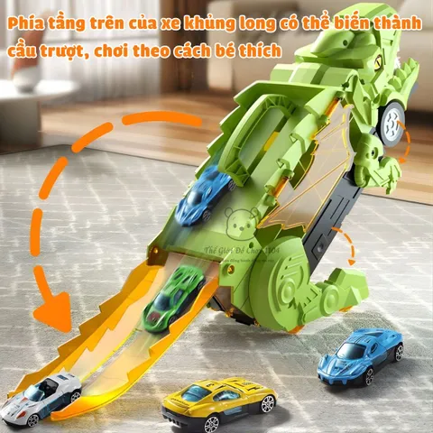 Xe Khủng Long Nuốt Xe Ô Tô Kèm Đường Trượt - Đồ Chơi Phát Triển Tư Duy Cho Bé Từ 3 Tuổi, Sáng Tạo Vận Động, Không Cần Pin
