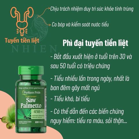 [Date 2028]Hỗ trợ đường tiết niệu và tuyến tiền liệt Saw Palmetto 450 mg Puritan’s Pride 501521