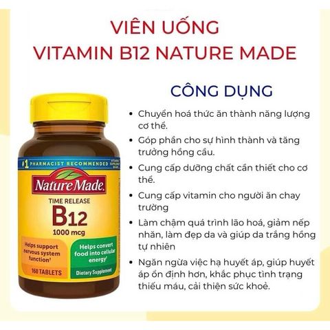 [ Date 2027 ]Viên Bổ Sung Vitamin B12 Nature Made 1000mcg - 160viên( Hàng nội địa Mỹ )