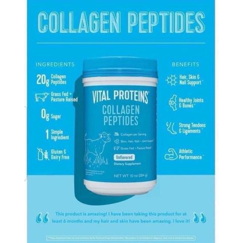 Bột Pha Uống Bổ Sung Collagen Thủy Phân Vital Proteins Collagen Peptides Unflavored