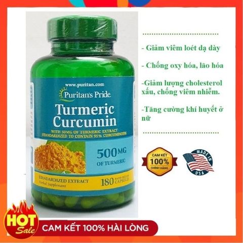 Viên uống tinh bột nghệ đẹp da, dạ dày và tiêu hoá Puritan's Pride Turmeric curcumin 500mg 60 viên
