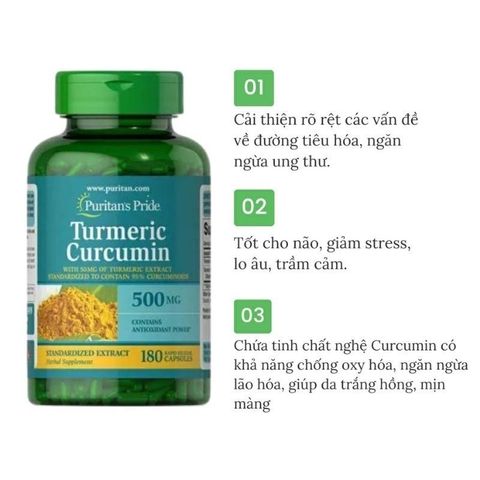 Viên uống tinh bột nghệ đẹp da, dạ dày và tiêu hoá Puritan's Pride Turmeric curcumin 500mg 60 viên