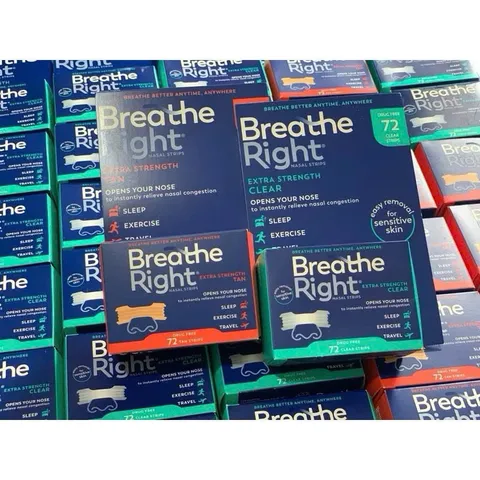 [Mẫu mới] Hộp Miếng dán giảm nghẹt mũi, giảm ngáy (gáy) khi ngủ Breathe Right 72 miếng- Date 2029