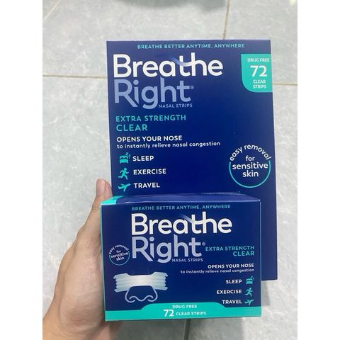 [Mẫu mới] Hộp Miếng dán giảm nghẹt mũi, giảm ngáy (gáy) khi ngủ Breathe Right 72 miếng- Date 2029