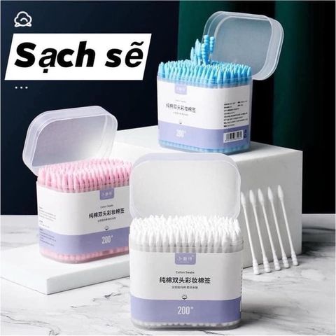 Hộp Tăm Bông 2 Đầu Xoắn Nhọn - 200 Chiếc Kháng Khuẩn - Vệ Sinh Tai, Mũi An Toàn, Tiện Lợi, 100% Bông Tự Nhiên