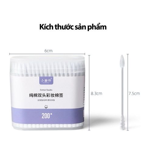Hộp Tăm Bông 2 Đầu Xoắn Nhọn - 200 Chiếc Kháng Khuẩn - Vệ Sinh Tai, Mũi An Toàn, Tiện Lợi, 100% Bông Tự Nhiên