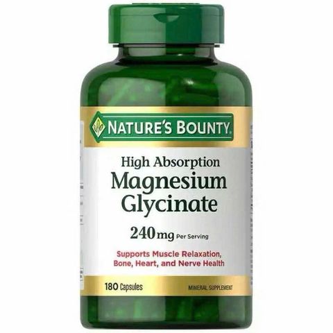 [Date 2028]Viên bổ sung Magie hàm lượng cao, dễ hấp thu Magnesium Glycinate 240mg Nature's Bounty 180 viên