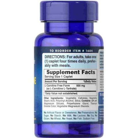 Viên Uống Giảm Cân L-Carnitine 500mg Puritan's Pride - Hỗ Trợ Chuyển Hóa Năng Lượng, Giảm Mỡ Thừa, Duy Trì Sức Khỏe - 60 Viên
