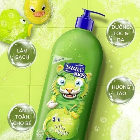 Sữa Tắm Gội Xả Suave Kids 3 in 1 Hương Trái Cây Không Cay Mắt Cho Trẻ 3 Tuổi - Dầu Gội, Sữa Tắm An Toàn Mỹ