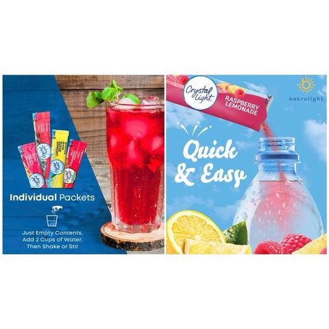 Bột Pha Nước Trái Cây Không Đường Crystal Light - Gói Đa Dạng 4 Vị: Chanh, Trái Cây Nhiệt Đới, Mâm Xôi, Dâu Rừng - Thích Hợp Cho Người Ăn Kiêng