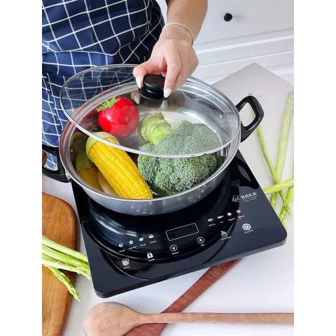 Bếp từ đơn Arber AB301A - Bếp điện thông minh 2000W kèm chảo nấu lẩu, thiết kế sang trọng, bảng điều khiển cảm ứng, an toàn sử dụng.