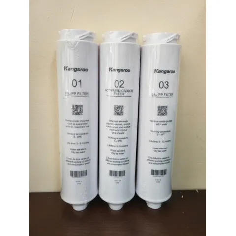 Bộ 3 Lõi Lọc Đúc 123 Kangaroo KG400HU Chính Hãng - Lõi PP 5 Micron, Than Hoạt Tính, PP 1 Micron Cho Nước Sạch An Toàn