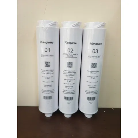 Bộ 3 Lõi Lọc Đúc 123 Kangaroo KG400HU Chính Hãng - Lõi PP 5 Micron, Than Hoạt Tính, PP 1 Micron Cho Nước Sạch An Toàn