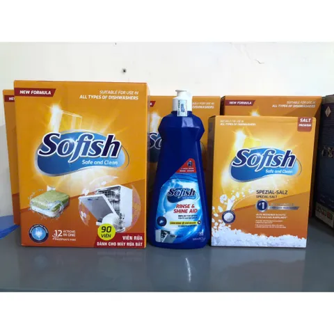 Viên rửa chén SOFISH 90 viên + Muối rửa 1,6Kg + Nước bóng 500ml - Giải pháp làm sạch nhanh chóng cho tất cả máy rửa chén