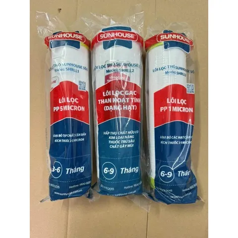 Combo 3 Lõi Lọc Thô Sunhouse 123 Chính Hãng - Bộ Thay Thế Cho Máy Lọc Nước RO, Loại Bỏ Tạp Chất & Mùi Clo