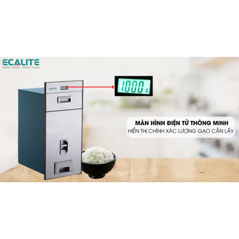 Thùng gạo điện tử gương, màu bạc Ecalite EL-RC300S - Màn hình điện tử hiển thị rõ lượng gạo - Sức chứa  lên tới 15Kg