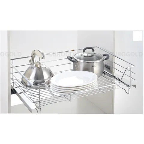 Kệ xoong nồi inox âm tủ gắn cánh - ray giảm chấn chất lượng cao, kích thước đa dạng cho thiết kế bếp hoàn hảo