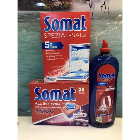 Combo 3 sản phẩm [Viên Rửa - Muối - Nước Bóng] Somat - Dùng cho các loại máy rửa chén - Xuất xứ Châu Âu