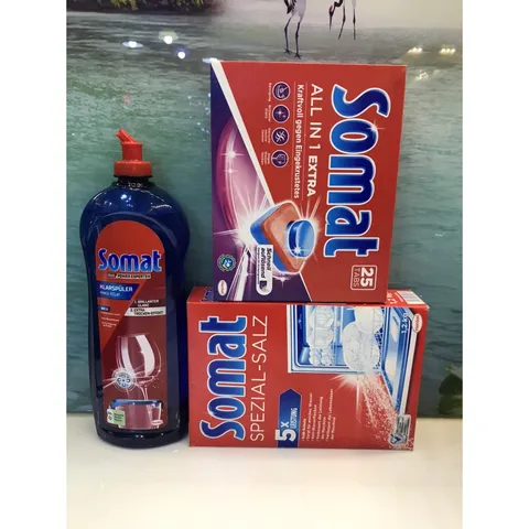 Combo 3 sản phẩm [Viên Rửa - Muối - Nước Bóng] Somat - Dùng cho các loại máy rửa chén - Xuất xứ Châu Âu
