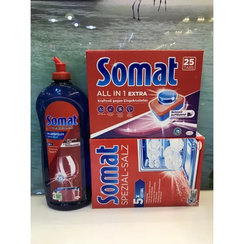 Combo 3 sản phẩm [Viên Rửa - Muối - Nước Bóng] Somat - Dùng cho các loại máy rửa chén - Xuất xứ Châu Âu