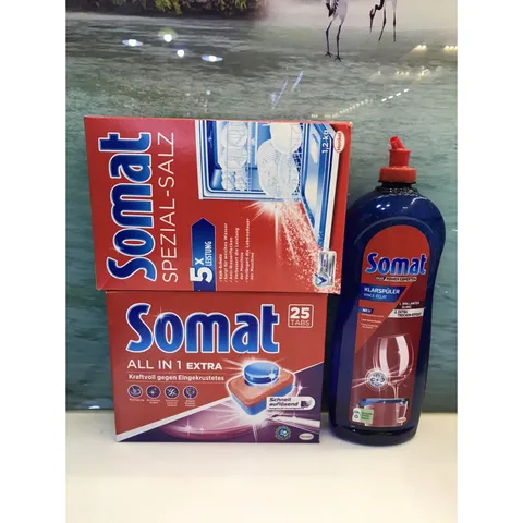 Combo 3 sản phẩm [Viên Rửa - Muối - Nước Bóng] Somat - Dùng cho các loại máy rửa chén - Xuất xứ Châu Âu