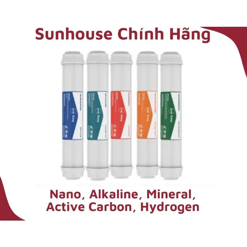 Bộ 5 Lõi Lọc Nước Chức Năng Sunhouse Chính Hãng - Nano Silver, Alkaline, Mineral, Active Carbon, Hydrogen Thay Thế 12-18 Tháng