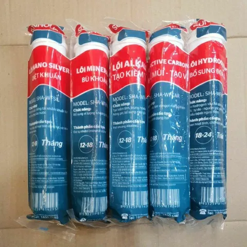 Bộ 5 Lõi Lọc Nước Chức Năng Sunhouse Chính Hãng - Nano Silver, Alkaline, Mineral, Active Carbon, Hydrogen Thay Thế 12-18 Tháng