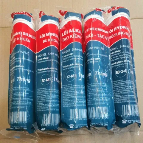 Bộ 5 Lõi Lọc Nước Chức Năng Sunhouse Chính Hãng - Nano Silver, Alkaline, Mineral, Active Carbon, Hydrogen Thay Thế 12-18 Tháng