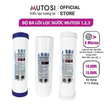 Bộ 3 Lõi Lọc Nước 123 Mutosi Chính Hãng - Loại Bỏ Tạp Chất, Bùn, Tảo Rong Rêu, Cát Cho Nguồn Nước Sạch