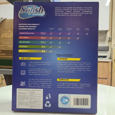 Viên rửa chén bát SOFISH 90 viên - Hàng chính hãng, hiệu quả làm sạch nhanh chóng cho máy rửa chén Bosch, Teka, Hafele và nhiều thương hiệu khác