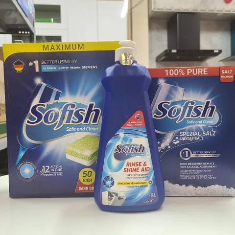 Viên Rửa Bát SOFISH 50 Viên + Muối Rửa & Nước Bóng 500ml - Hàng Chính Hãng Dành Cho Máy Rửa Chén Bosch, Teka, Hafele, Chefs