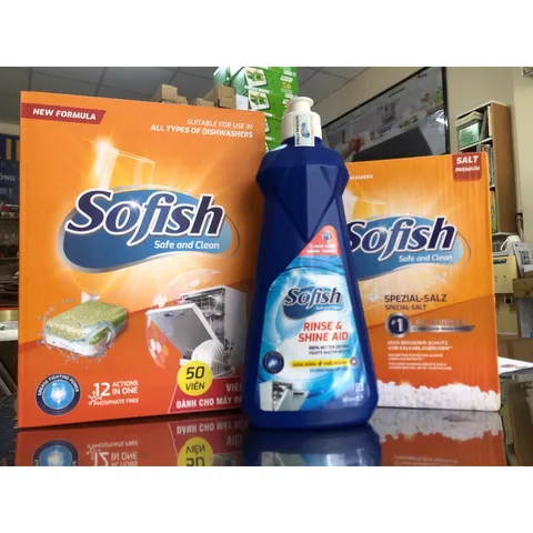 Viên Rửa Bát SOFISH 50 Viên + Muối Rửa & Nước Bóng 500ml - Hàng Chính Hãng Dành Cho Máy Rửa Chén Bosch, Teka, Hafele, Chefs