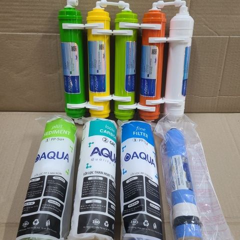 Bộ 9 Lõi Lọc Nước AQUA RO - Lõi PP5, OCB-GAC, PP1 và Màng RO - Lõi Chức Năng Thay Thế, Nước Uống Tinh Khiết, Tiêu Diệt Vi Khuẩn