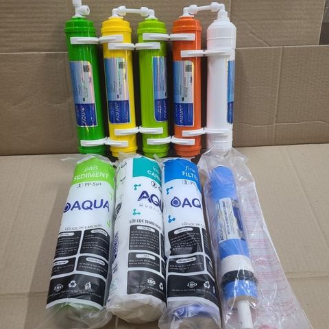 Bộ 9 Lõi Lọc Nước AQUA RO - Lõi PP5, OCB-GAC, PP1 và Màng RO - Lõi Chức Năng Thay Thế, Nước Uống Tinh Khiết, Tiêu Diệt Vi Khuẩn
