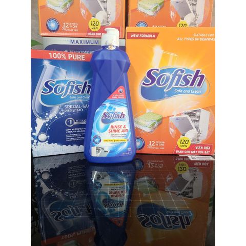 Bộ 3 Sản Phẩm Rửa Bát SOFISH: 120 Viên Viên Rửa Bát, Muối Rửa và Nước Làm Bóng - Hàng Chính Hãng Cho Máy Rửa Bát