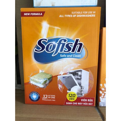Bộ 3 Sản Phẩm Rửa Bát SOFISH: 120 Viên Viên Rửa Bát, Muối Rửa và Nước Làm Bóng - Hàng Chính Hãng Cho Máy Rửa Bát