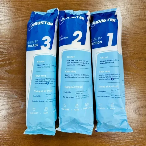Bộ 3 Lõi Lọc Nước Purastar 123 Chính Hãng - Lọc Thô Bảo Vệ Màng RO - Bộ Lõi Đa Năng Cho Hệ Thống Lọc Nước Gia Đình