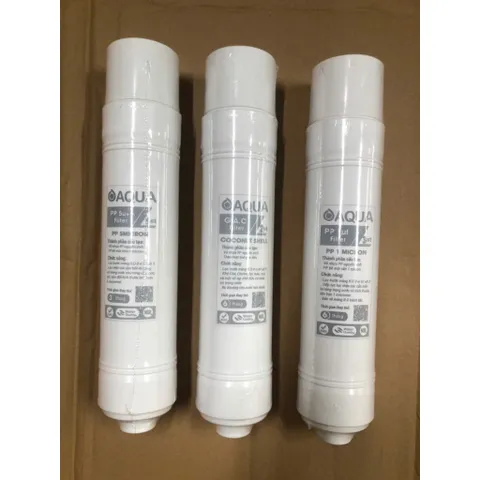 Bộ 3 Lõi Lọc Nước AQUA Đúc 123 - Chính Hãng, Lõi 5 Micron, Than Hoạt Tính và 1 Micron - Bảo Vệ Màng RO Hiệu Quả