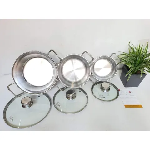 Bộ Nồi Inox 3 món nắp kính Five Star , Dùng được trên bếp gas, bếp hồng ngoại và bếp từ,Bảo hành: 05 NĂM