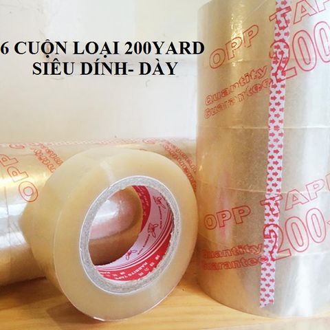 Băng Keo Trong 200YA - 6 Cuộn 50 Mic Cân Nặng 2Kg, Dùng Cho Đóng Gói Hàng Hóa Nhanh Chóng, Chất Liệu BOPP Trong Suốt
