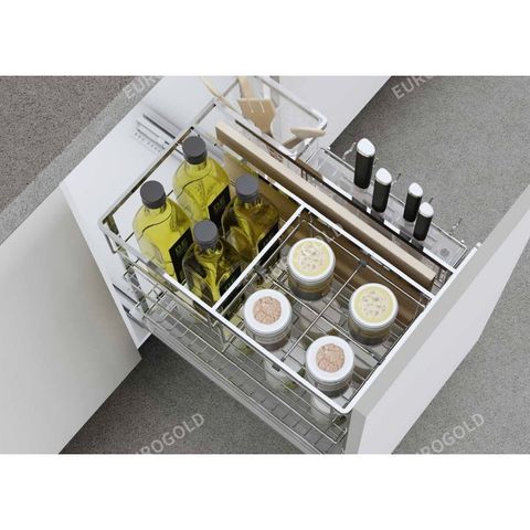 Giá dao thớt nan dẹt inox mờ, ray giảm chấn - Khung inox 304 -  Hệ dẫn hướng chống rung
