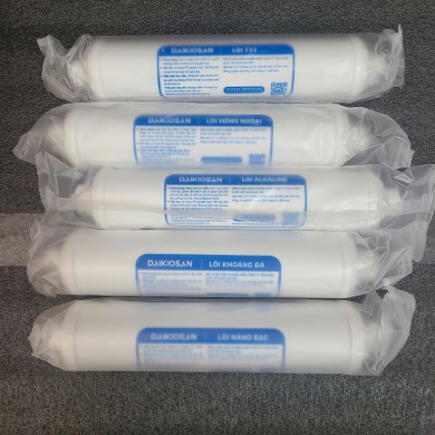 Bộ 5 lõi lọc DAIKIOSAN 56789 cho máy lọc nước RO - Lõi T33, Hồng Ngoại, Khoáng Đá, Alkaline, Nano Bạc chính hãng