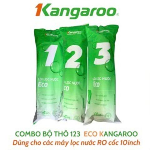 Bộ 3 Lõi Lọc Thô Kangaroo 123 ECO - Bộ Lõi Thay Thế Máy Lọc Nước RO Chính Hãng, Loại Bỏ Tạp Chất, Mùi Hôi, Bảo Vệ Màng RO