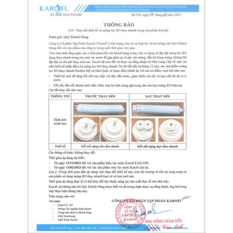 Màng Lọc RO Karofi 100GPD Chính Hãng - Lõi Số 4 Hàn Quốc - Xử Lý Nước TDS Cao, Thời Gian Thay Thế 24-36 Tháng