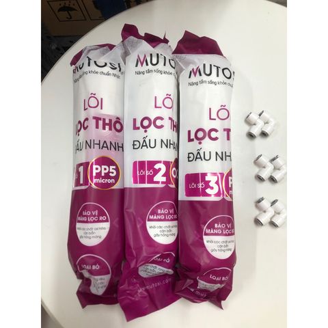 Bộ 3 Lõi Đúc 123 Nối Nhanh Mutosi - Bảo Vệ Màng RO, Loại Bỏ Tạp Chất, Clo, Mùi Lạ Trong Nước, Thay Thế Máy MP-370U, MP-1101, MP-192, MP-390U