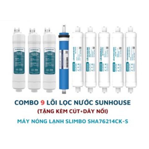 Bộ 9 Lõi Lọc Nước Đúc SUNHOUSE - Thay thế cho SHA76215CK, SHA8827K - Lõi GAC, RO, Nano Silver, Alkaline, Hydrogen, Mineral