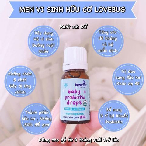 Men vi sinh Lovebug cho bé sơ sinh dưới 1 tuổi - Cốm lợi khuẩn có vitamin D, hỗ trợ tiêu hóa và miễn dịch